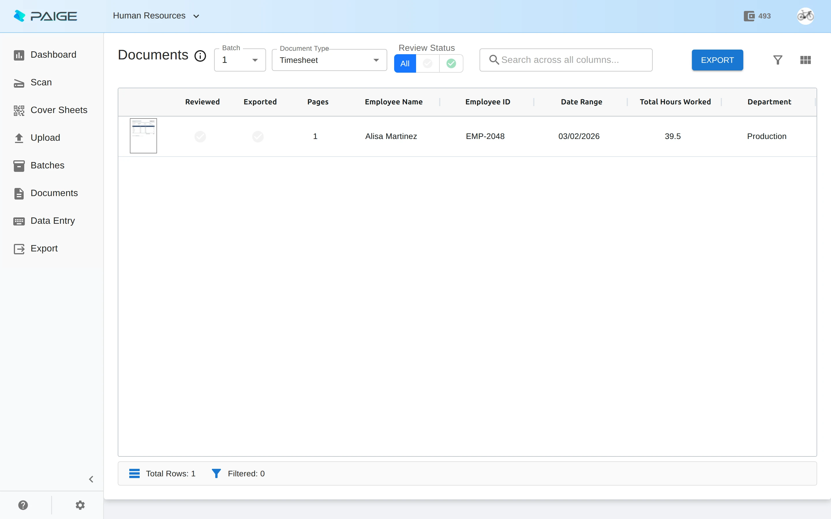 Paige - Human Resources documents with fields automatically extracted