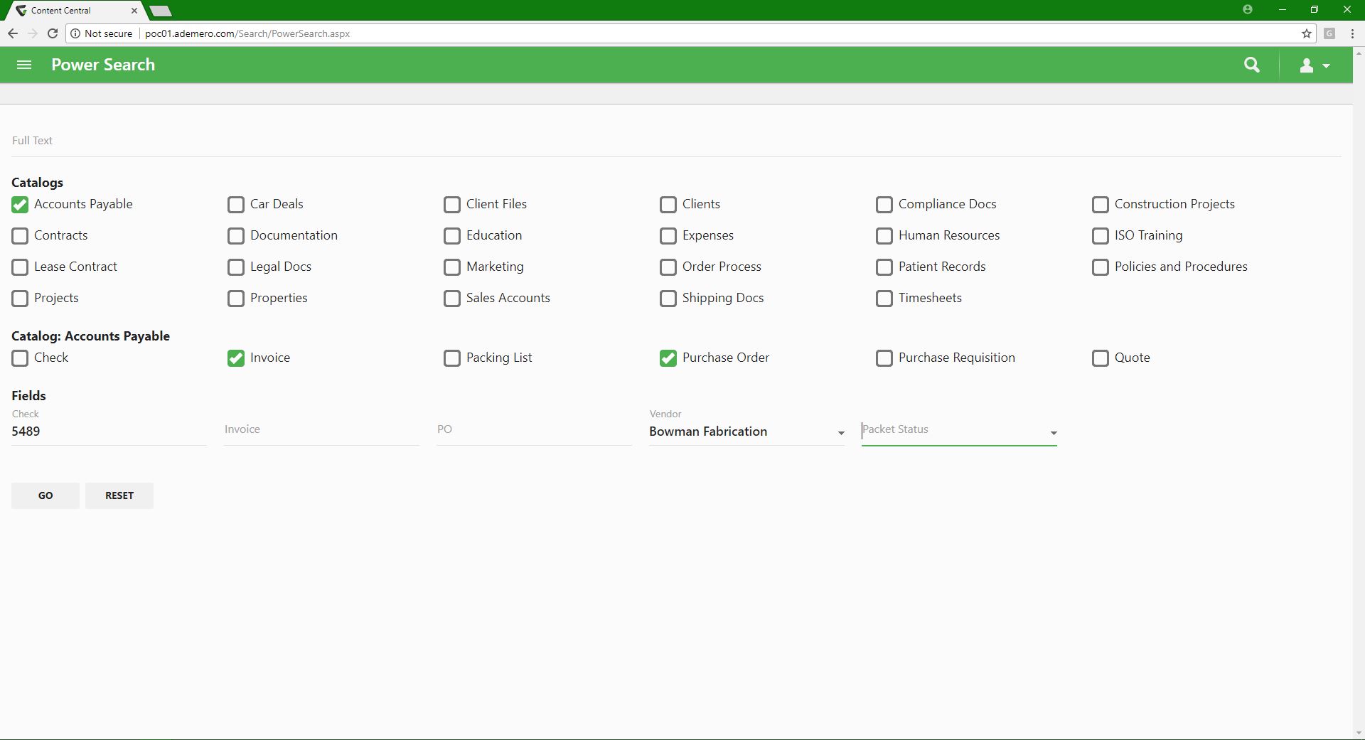 Content Central Power Search
