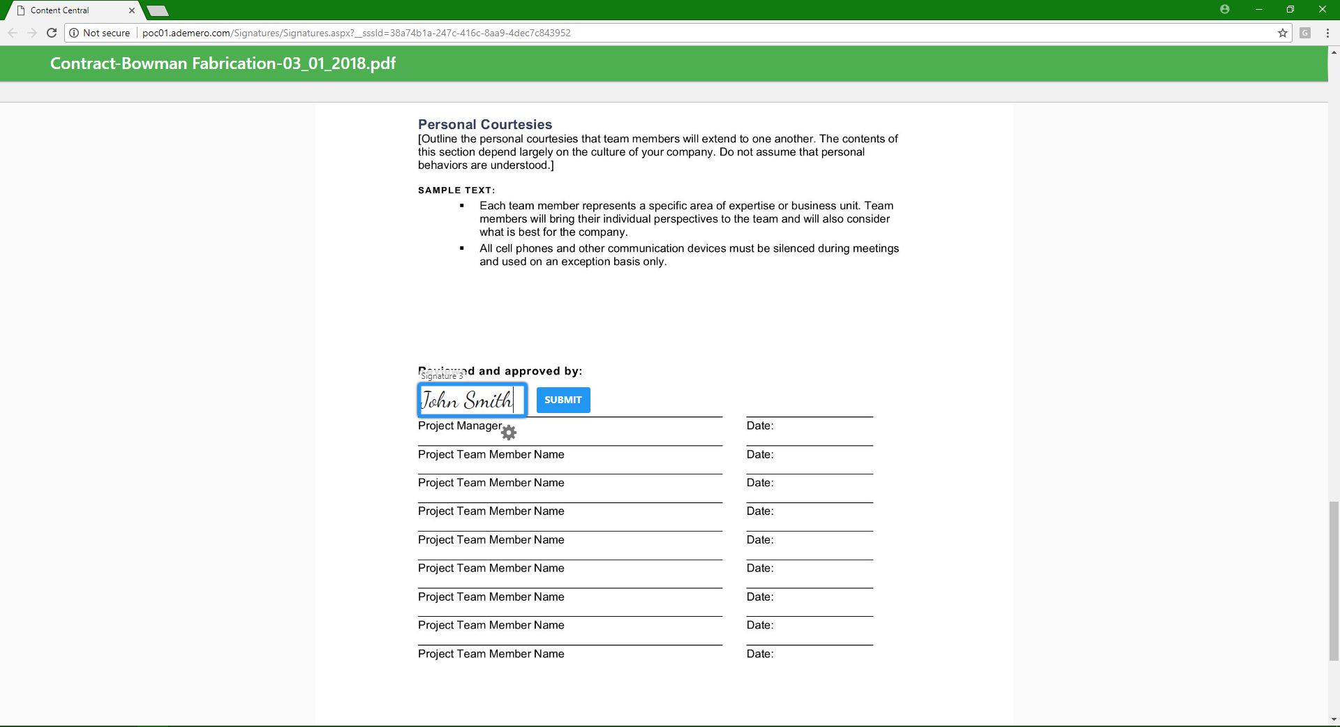 Content Central Electronic Compliant Document Signing